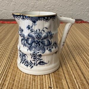 Royal Worcester China Mini Pitcher Creamer Barrel Jug Blue  White Floral 2.5”